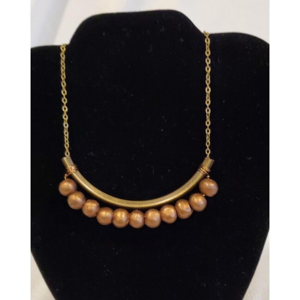 Beljoy Copper Toned Beaded Curved Barrel Necklaceb